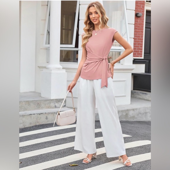 Grace Karin Mauve Tie-Front Cap Sleeve Blouse ~ Dusty Rose~Size Medium - Picture 7 of 16